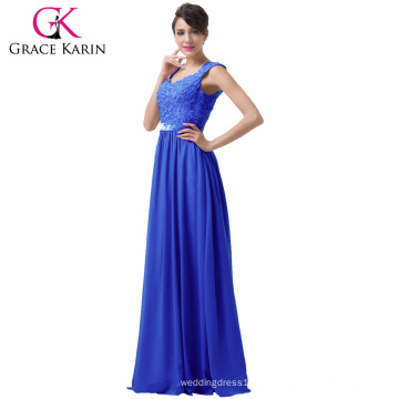 Grace Karin Grau Blau Lila Lange Abendkleider Spitze Chiffon Backless Formal Kleid Nachtkleid CL6231-2